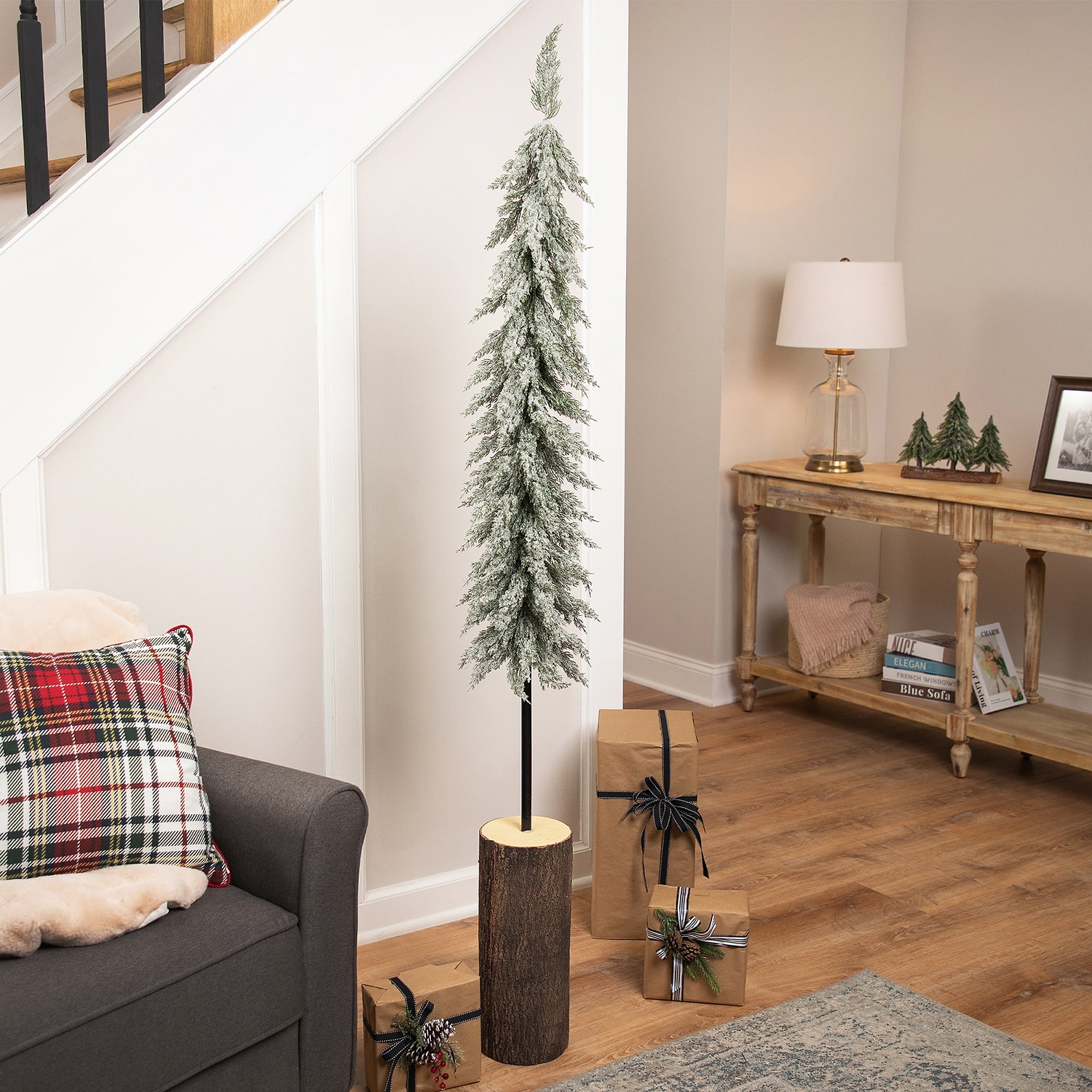 Northlight 6ft Slim Flocked Downswept Norfolk Pine Artificial 6 Foot Flocked Pine Christmas Tree