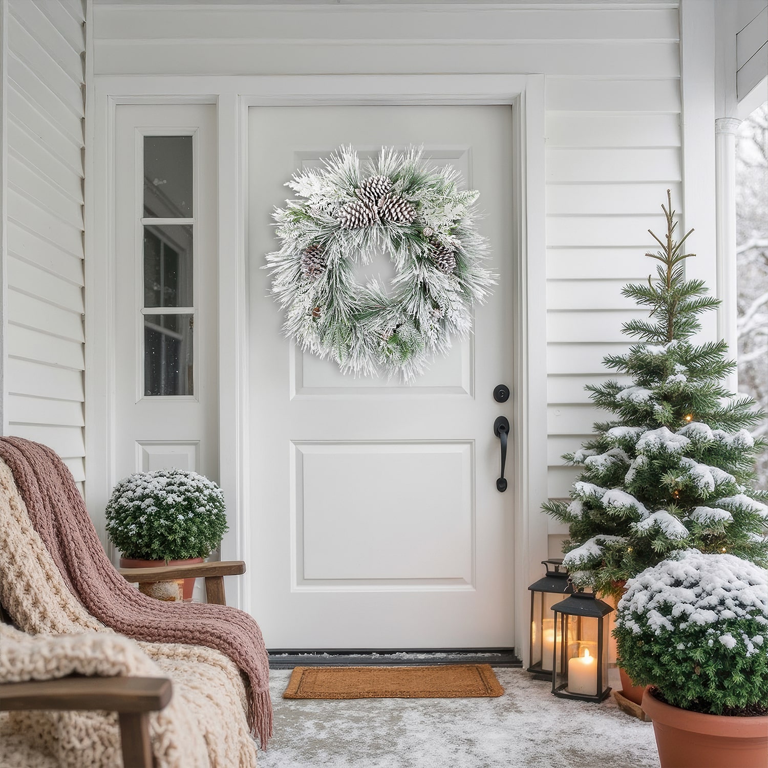 Northlight 26" Snowy Long Needle Pine And Pinecone Artificial Wreath