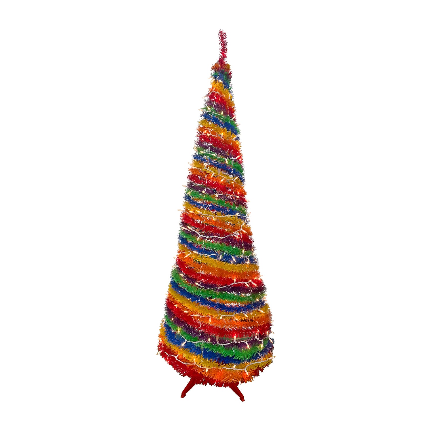 Northlight Rainbow Tinsel Pop Up Artificial Lights 6 Foot Pre-Lit Christmas Tree