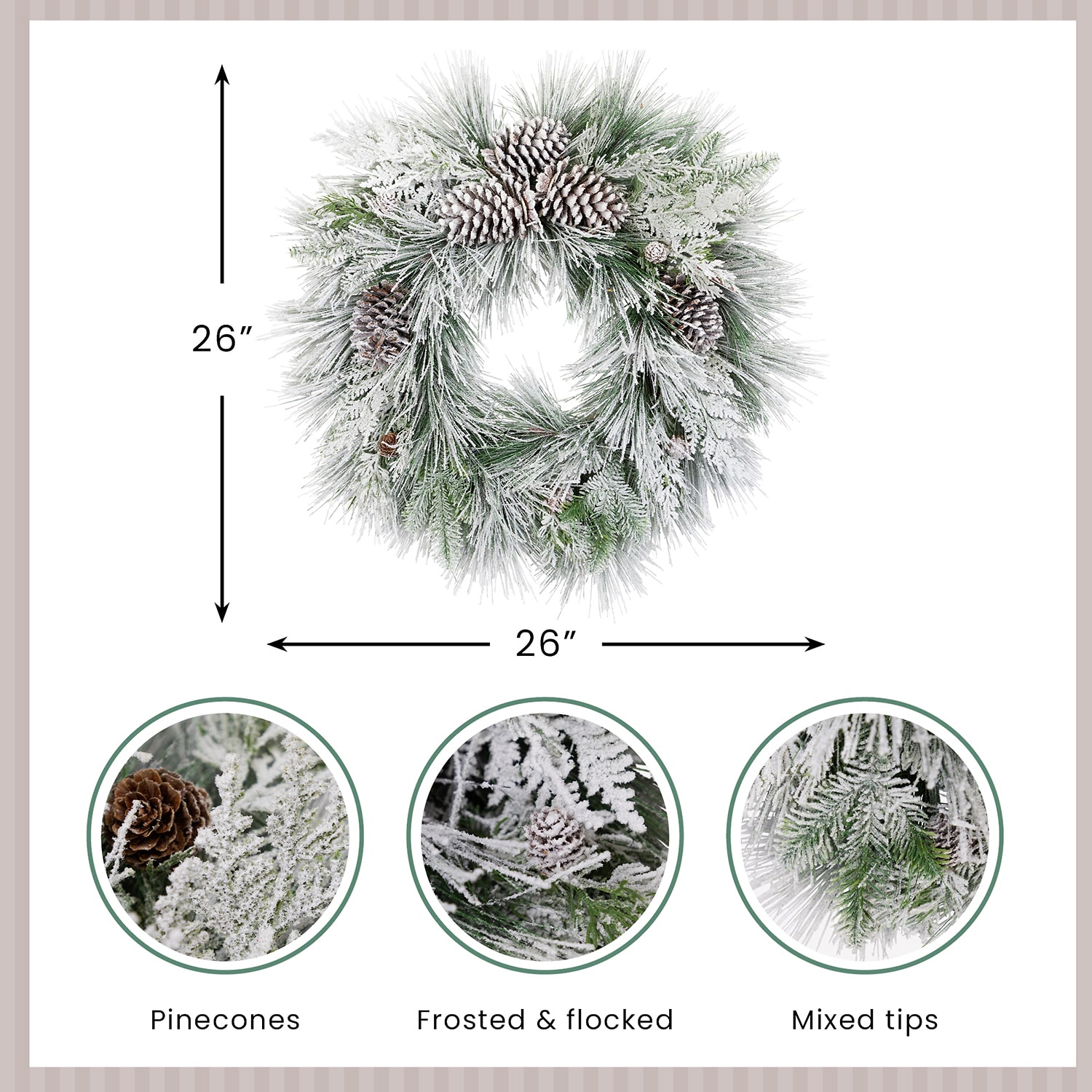 Northlight 26" Snowy Long Needle Pine And Pinecone Artificial Wreath