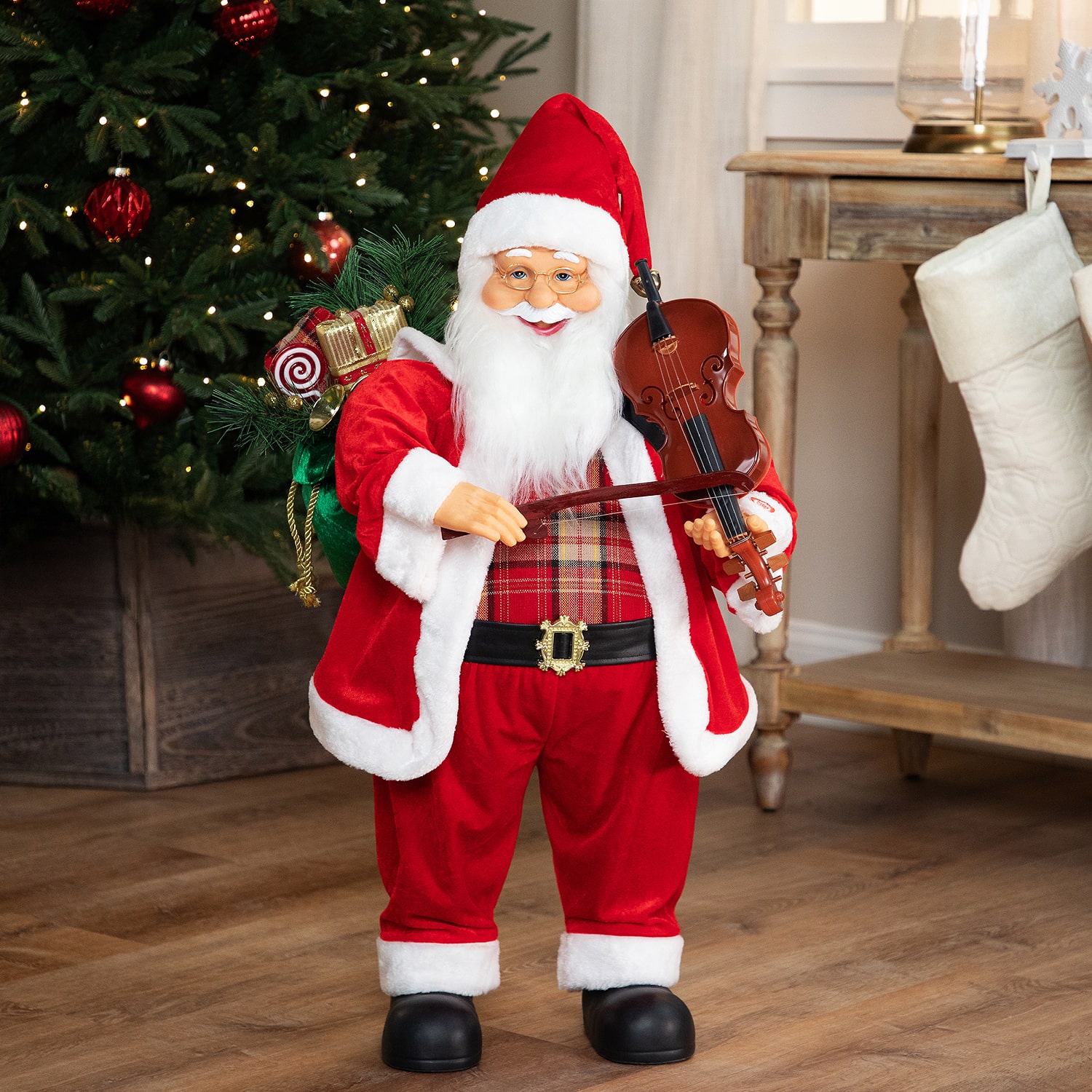 Northlight 32" Animated And Musical Santa With Violin Christmas Figurine
