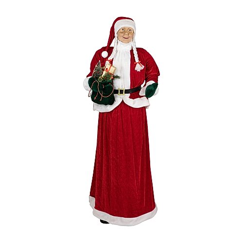 Northlight 6ft Mrs. Claus Standing Commercial With Gift Bag Christmas Figurine In Red