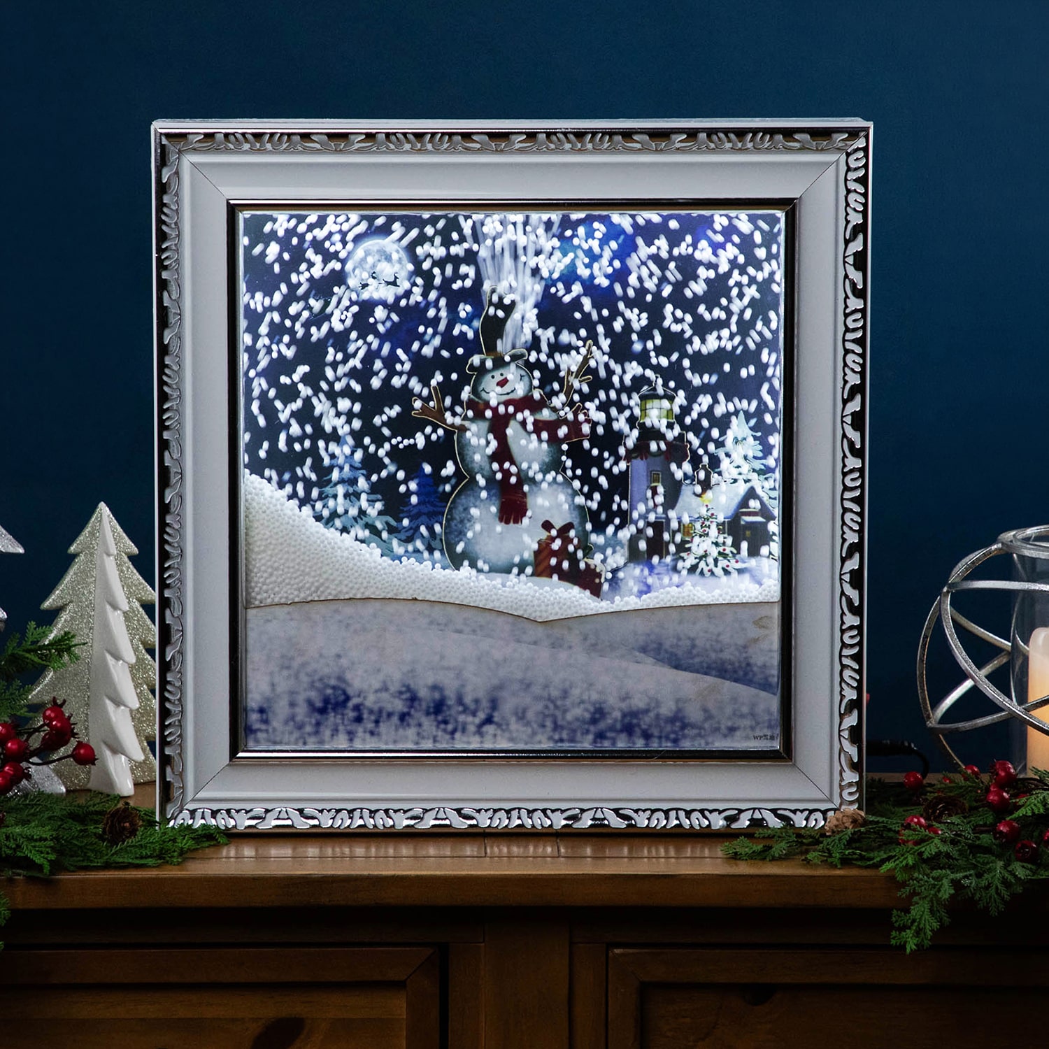 Northlight 15" Led Lighted Snowing Musical Snowman Matted Wall Art