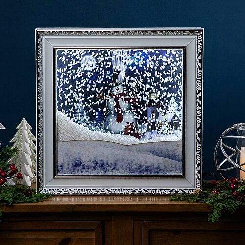 Northlight 15" Led Lighted Snowing Musical Snowman Matted Wall Art, One Size, White