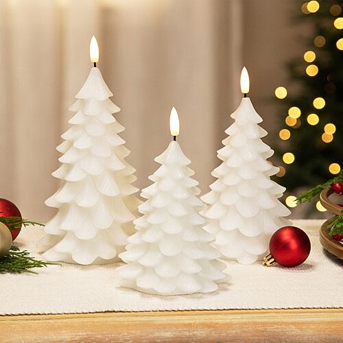 Northlight 7.25" Flickering Flameless Led Tree Wax Candles Set Of 3 3-pc. Flameless Candle In White