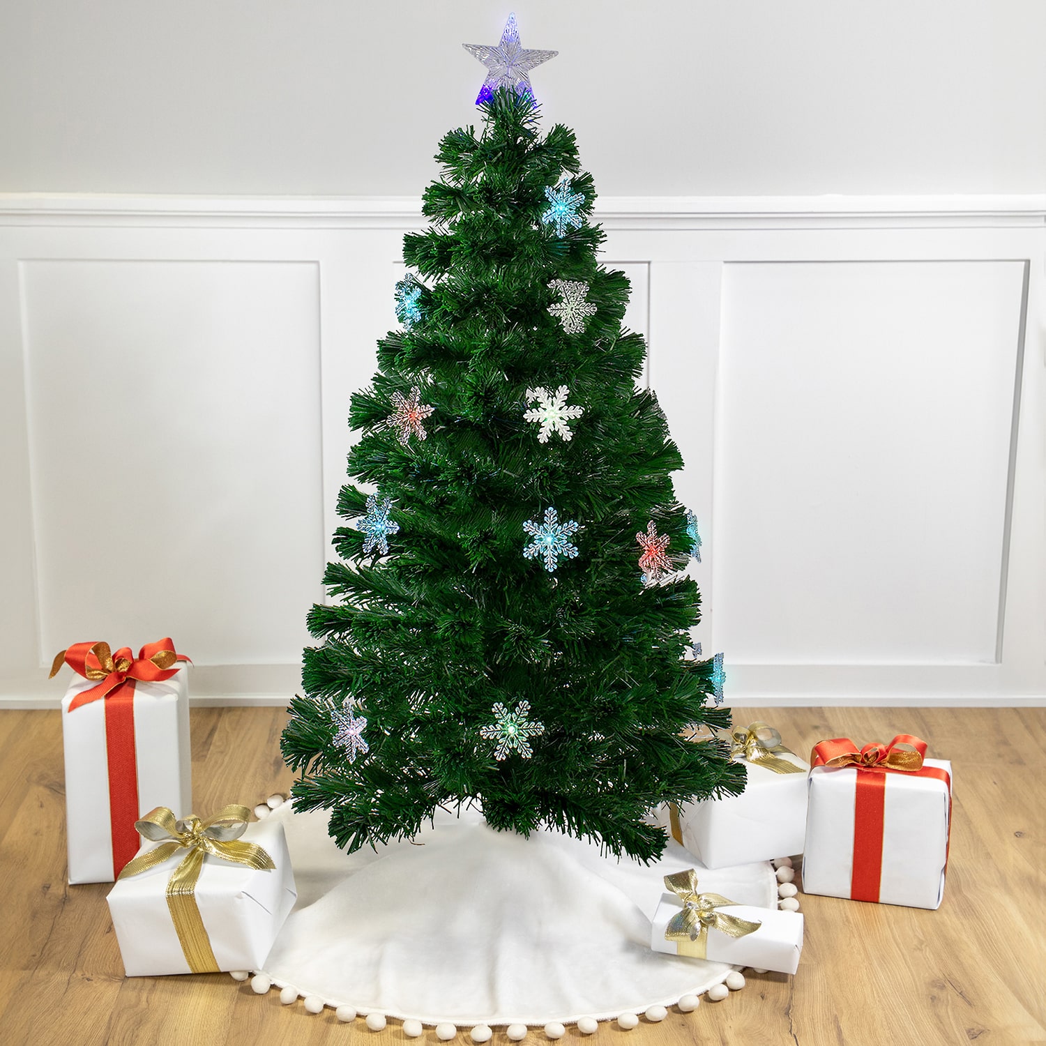 Northlight 4ft Pre Lit Fiber Optic Artificial With Snowflakes 4 Foot Pre-Lit Pine Christmas Tree