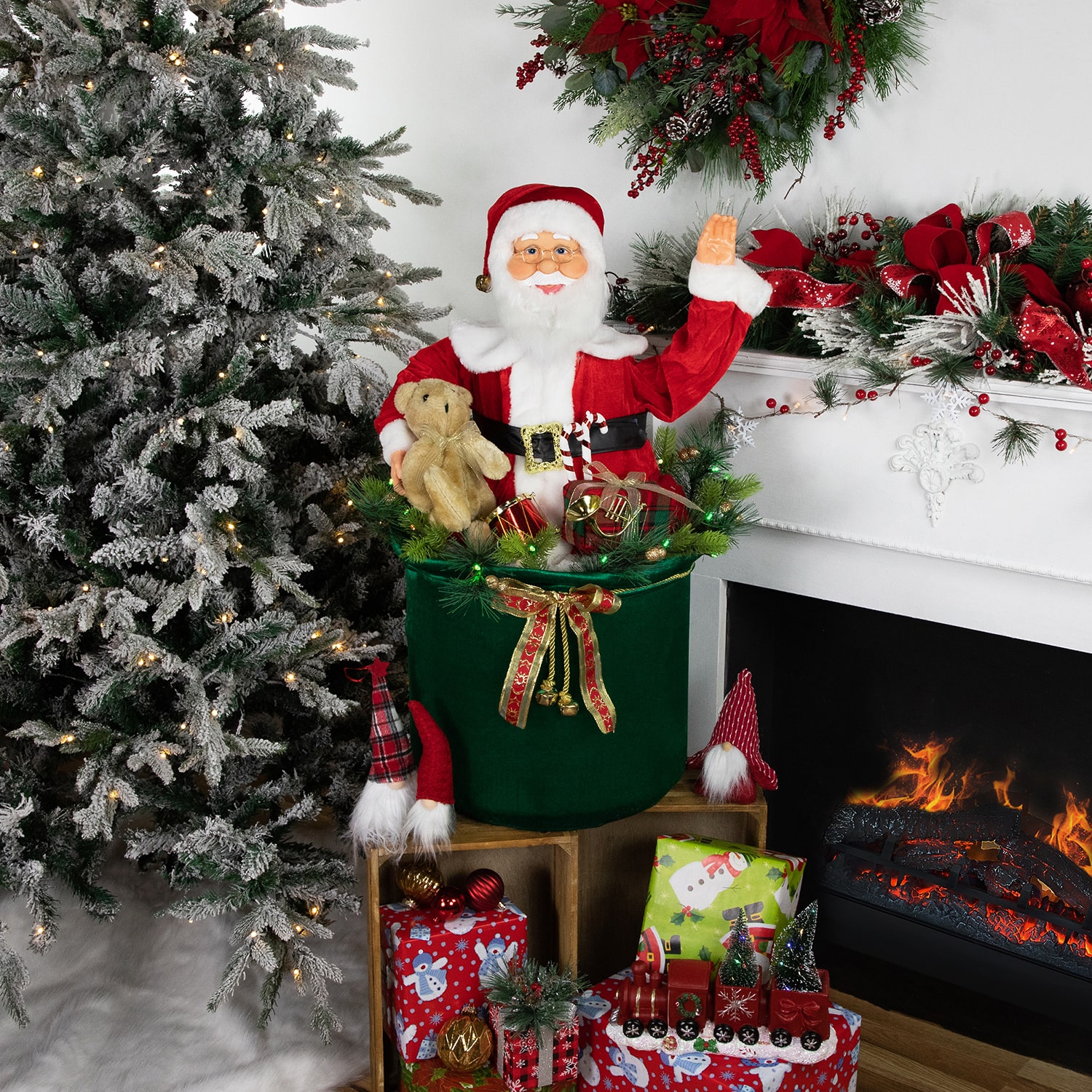 Northlight 32" Led Lighted And Animated Gift Bag With Santa Claus Christmas Figurine