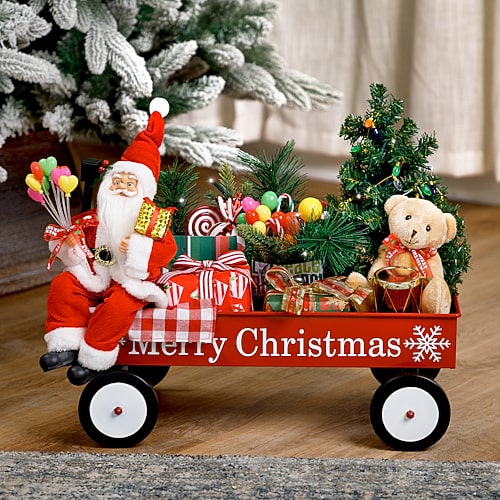 Northlight 20" Lighted And Musical Santa Claus Wagon Christmas Figurine In Red