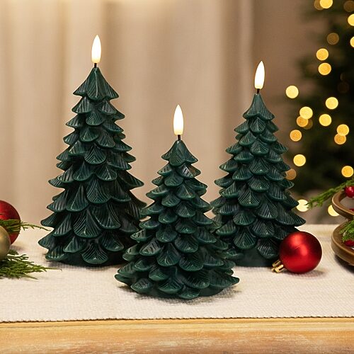 Northlight 7.25" Flickering Led Flameless Tree Wax Candles 3-pc. Flameless Candle In Green