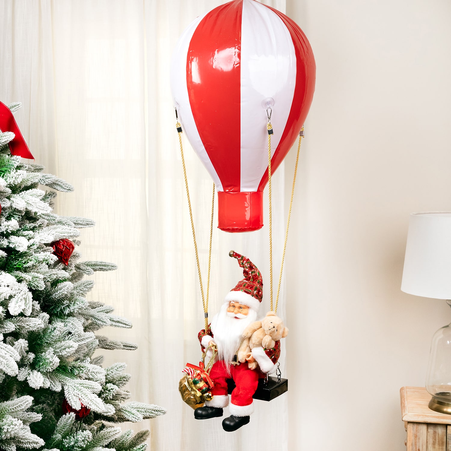 Northlight 43.5" Lighted And Musical Santa Claus Hot Air Balloon Christmas Figurine