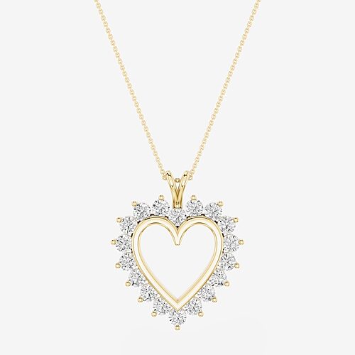 Limited Quantities! (F / Si1) Womens 1 CT. T.W. Lab Grown White Diamond 14K Gold Over Silver Heart 18 Inch Pendant Necklace, One Size, Yellow