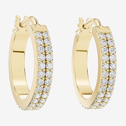 Limited Quantities! (F / Si1) Womens 1/2 CT. T.W. Lab Grown White Diamond 14K Gold Over Silver 14.5mm Hoop Earrings, One Size, Yellow