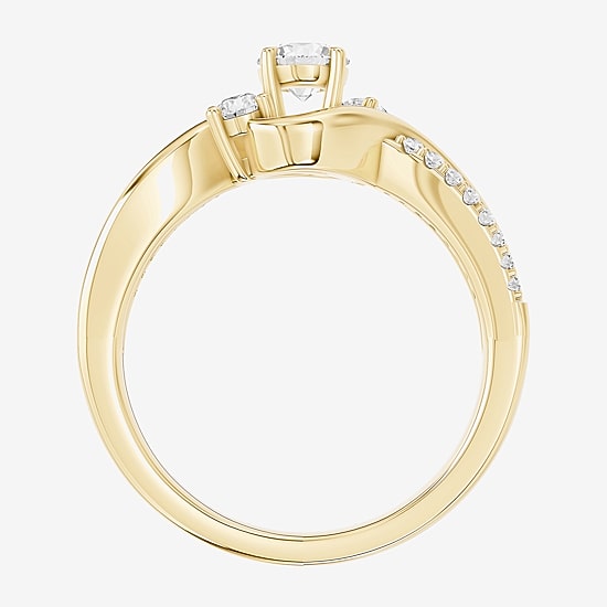 Limited Quantities! (F / Si1) Womens 5/8 CT. T.W. Lab Grown White Diamond 14K Gold Over Silver 3-Stone Crossover Cocktail Ring