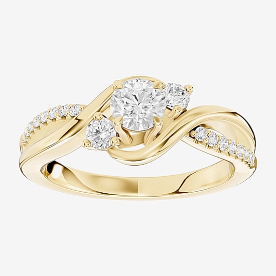 Limited Quantities! (F / Si1) Womens 5/8 CT. T.W. Lab Grown White Diamond 14K Gold Over Silver 3-Stone Crossover Cocktail Ring