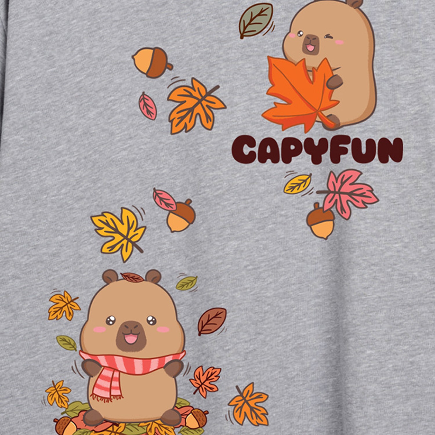 Capybara Fall Leaves Womens Crew Neck Short Sleeve Oversized Graphic T-Shirt