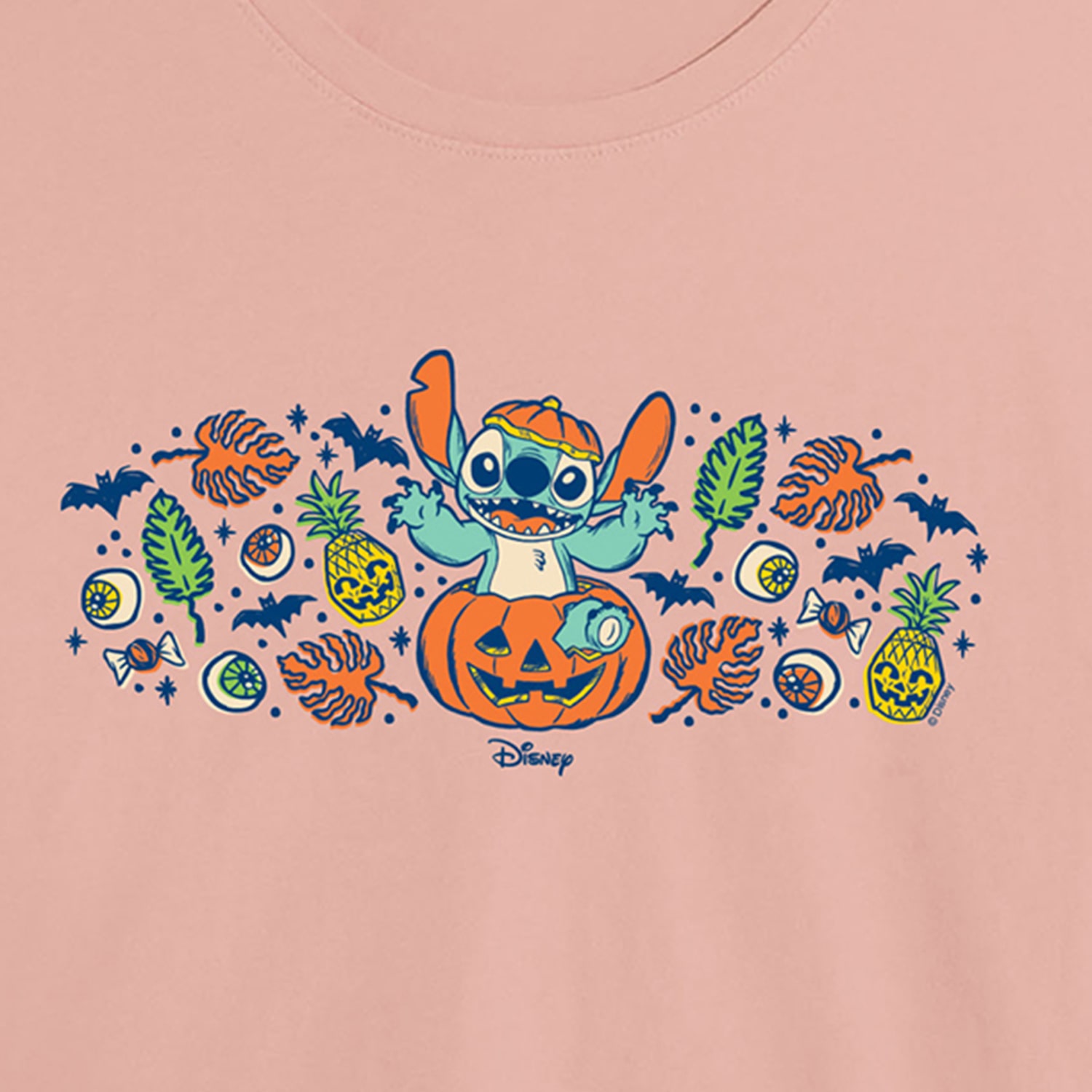 Stitch Pumpkin Florals Womens Crew Neck Short Sleeve Regular Fit Graphic T-Shirt