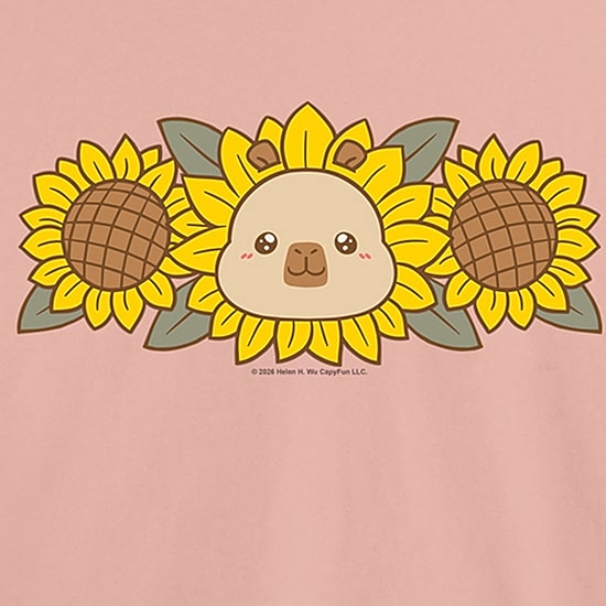 Capybara Fall Sunflower Womens Crew Neck Short Sleeve Regular Fit Graphic T-Shirt