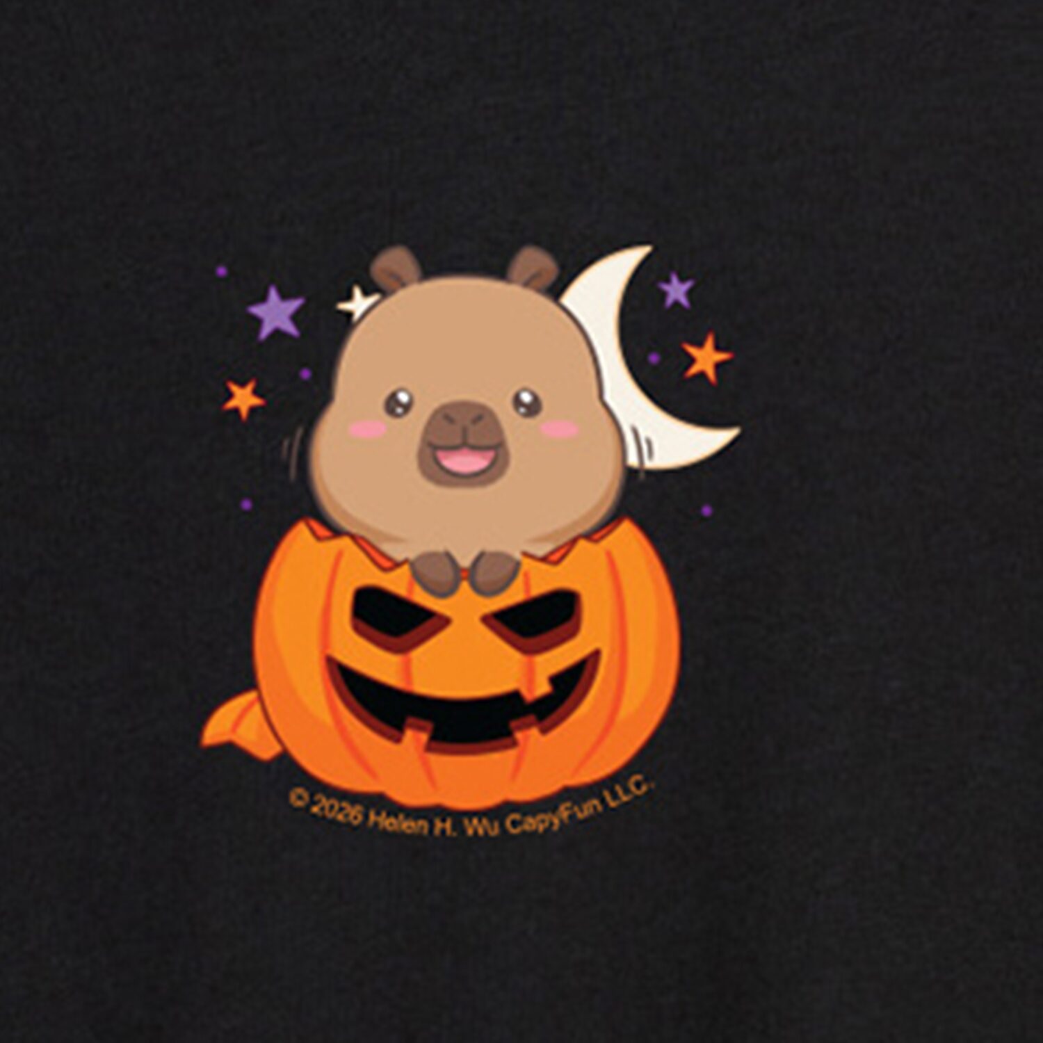 Capybara Pumpkin Jackolantern Womens Crew Neck Short Sleeve Oversized Graphic T-Shirt