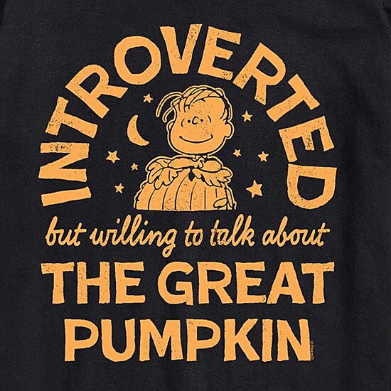 Introverted Great Pumpkin Linus Mens Crew Neck Short Sleeve Regular Fit Peanuts Big and Tall Graphic T-Shirt