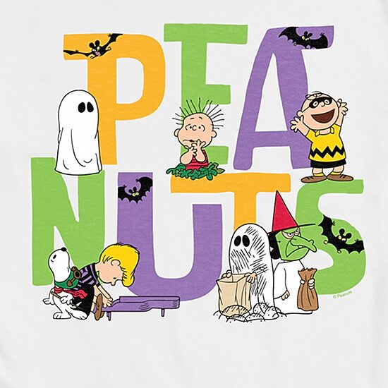 Halloween Ghosts Bats Mens Crew Neck Short Sleeve Regular Fit Peanuts Big and Tall Graphic T-Shirt