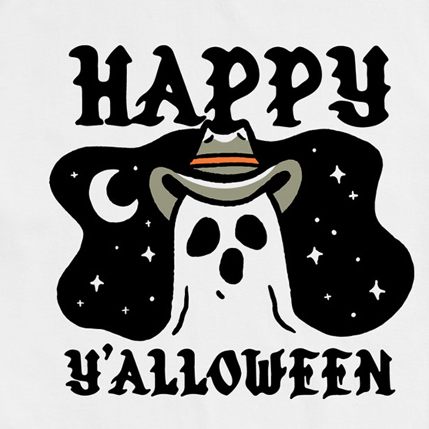Happy Yalloween Cowboy Ghost Mens Crew Neck Short Sleeve Regular Fit Big and Tall Graphic T-Shirt