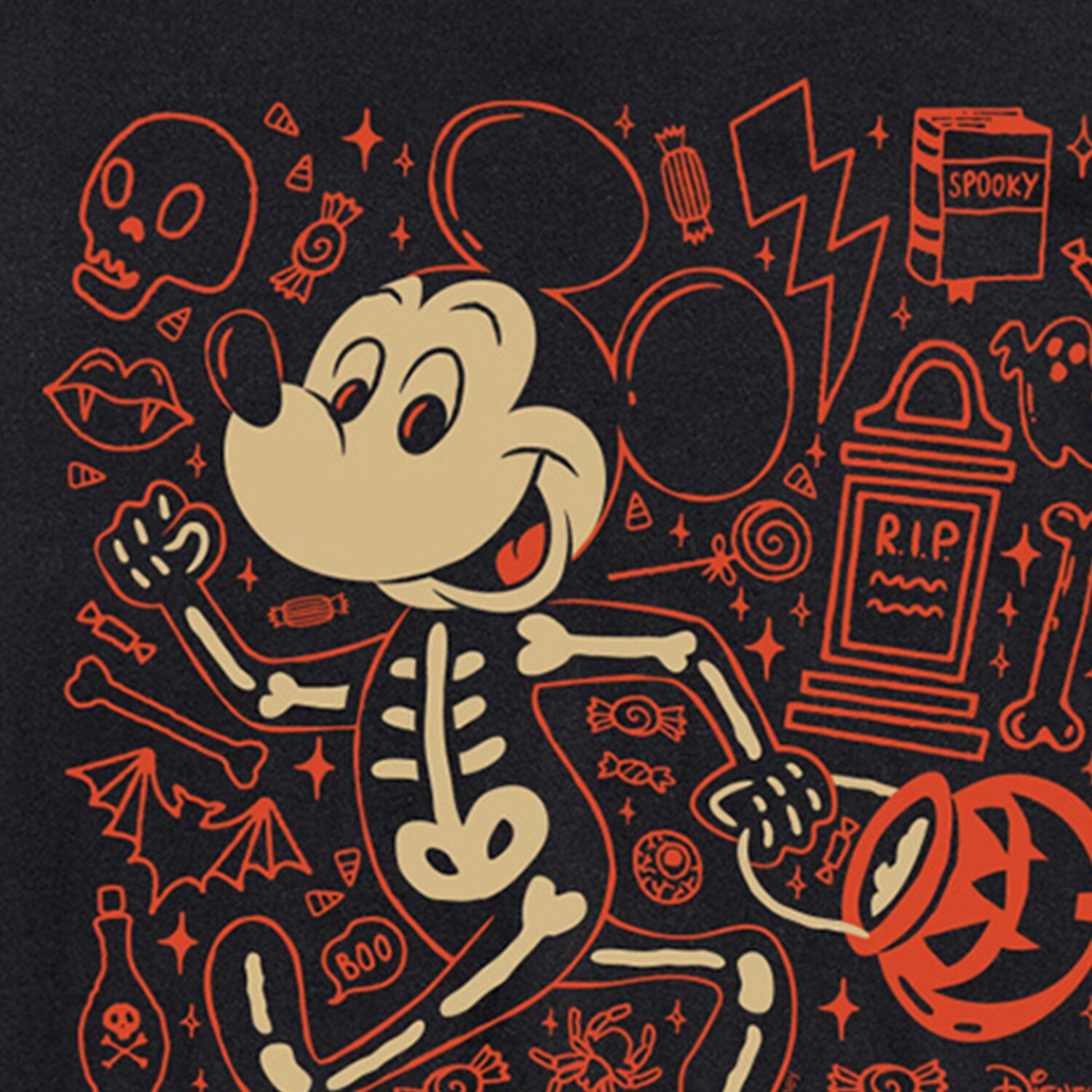 Halloween Skeleton Mens Crew Neck Short Sleeve Regular Fit Mickey Mouse Big and Tall Graphic T-Shirt