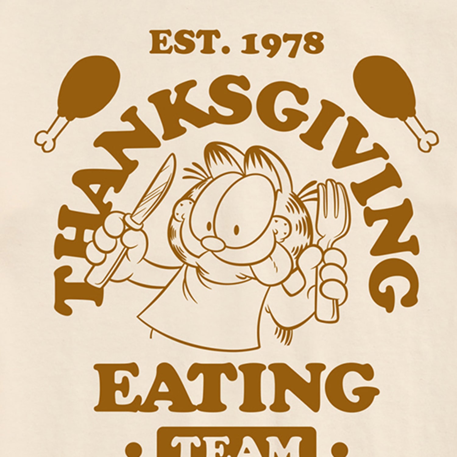 Thanksgiving Eating Team Mens Crew Neck Short Sleeve Regular Fit Garfield Big and Tall Graphic T-Shirt