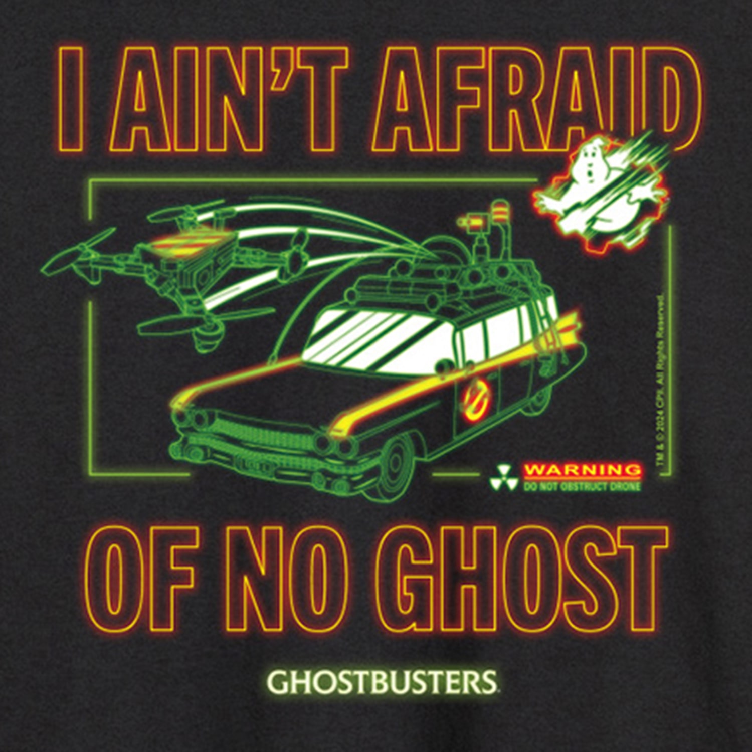 Ghost Busters I Aint Afraid Of No Ecto 1 Mens Crew Neck Long Sleeve Regular Fit Ghostbusters Big and Tall Graphic T-Shirt