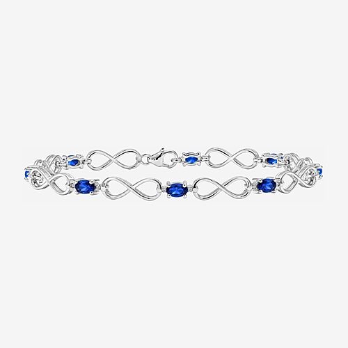 Limited Quantities! Womens Diamond Accent Lab Created Blue Sapphire Sterling Silver Tennis Bracelet, One Size, Blue