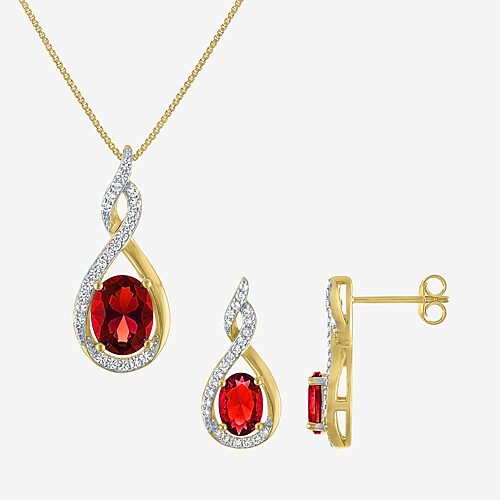 Gemstone 14K Gold Over Brass 2-pc. Oval Jewelry Set, One Size, Red