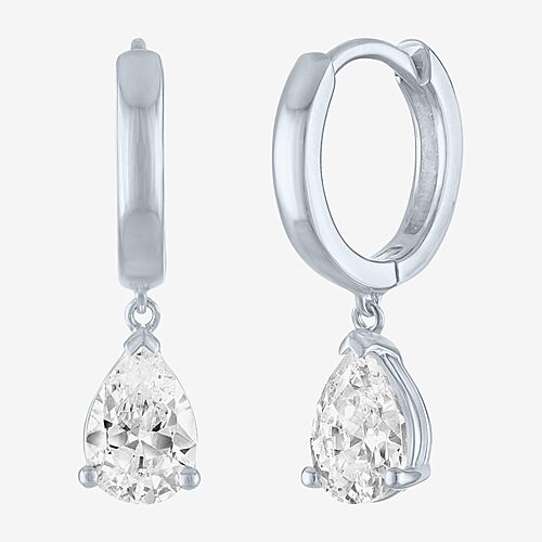 (G-H / Si2-I1) Womens 1 CT. T.W. Lab Grown White Diamond 10K Gold 16.9mm Pear Hoop Earrings, One Size, White
