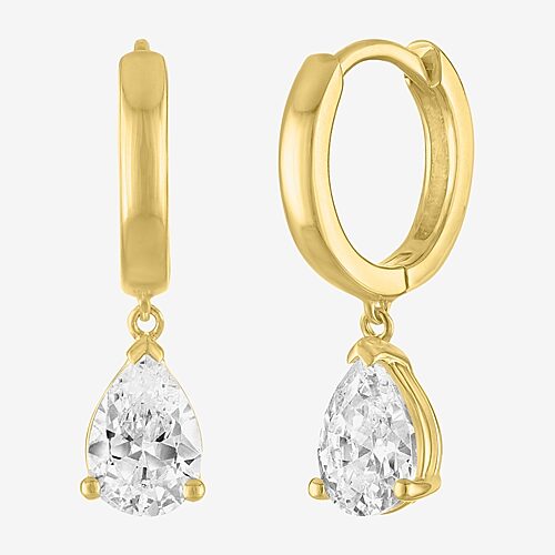 (G-H / Si2-I1) Womens 1 CT. T.W. Lab Grown White Diamond 10K Gold 16.9mm Pear Hoop Earrings, One Size, Yellow