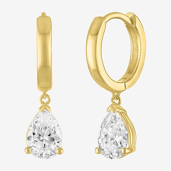 (G-H / Si2-I1) Womens 1 CT. T.W. Lab Grown White Diamond 10K Gold 16.9mm Pear Hoop Earrings