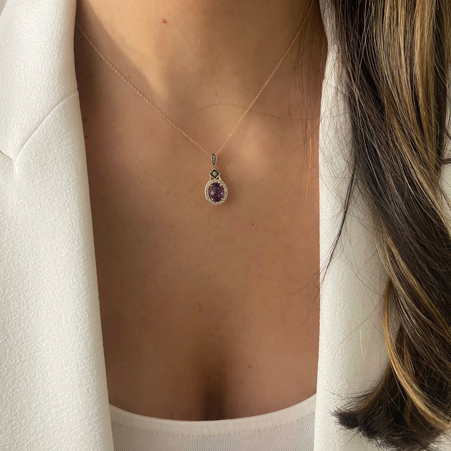 Le Vian Grand Sample Sale Le Vian Grand Sample Sale Womens 1/3 CT. T.W. Genuine Purple Amethyst 14K Rose Gold Oval 18 Inch Pendant Necklace