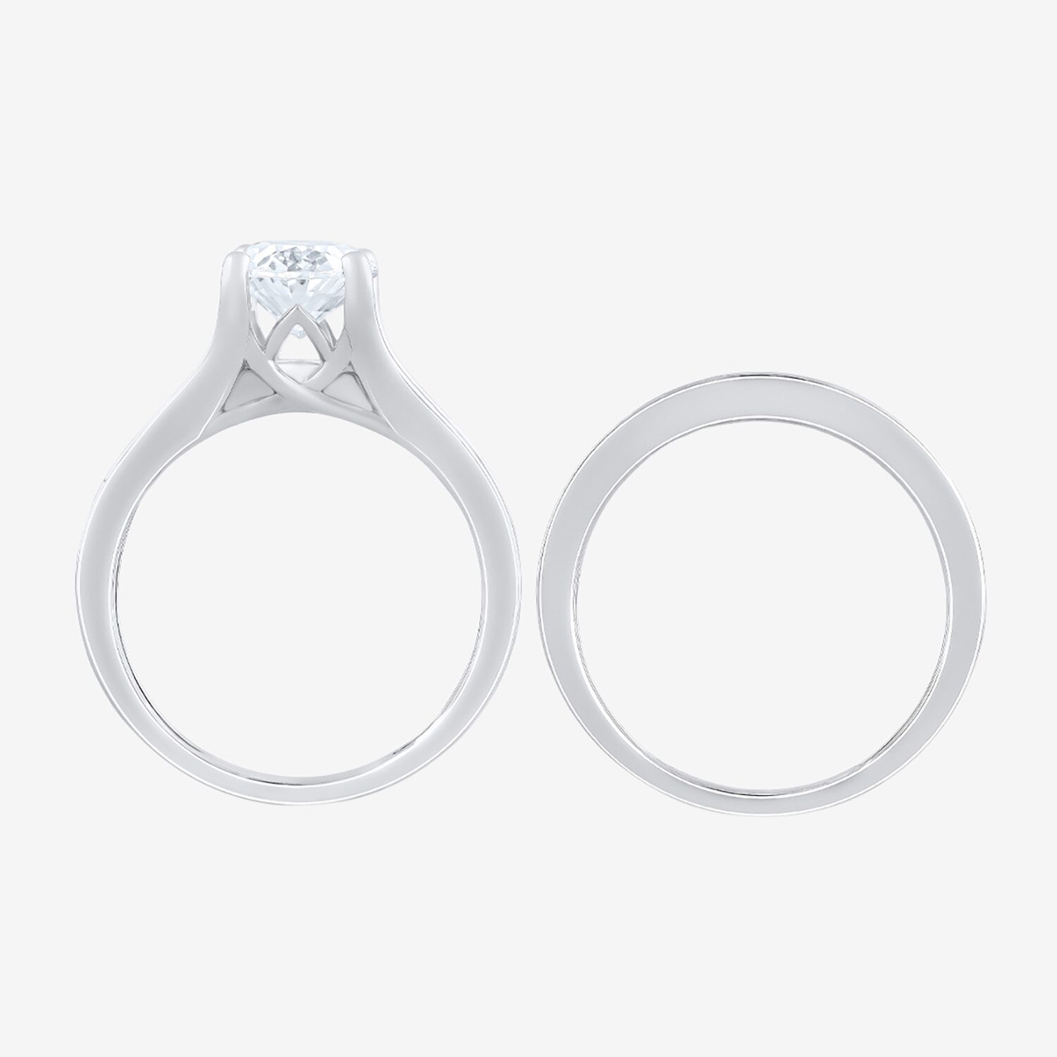 F / Vs2) Womens CT. T.W. Lab Grown White Diamond 10K Gold Oval Side Stone Bridal Set
