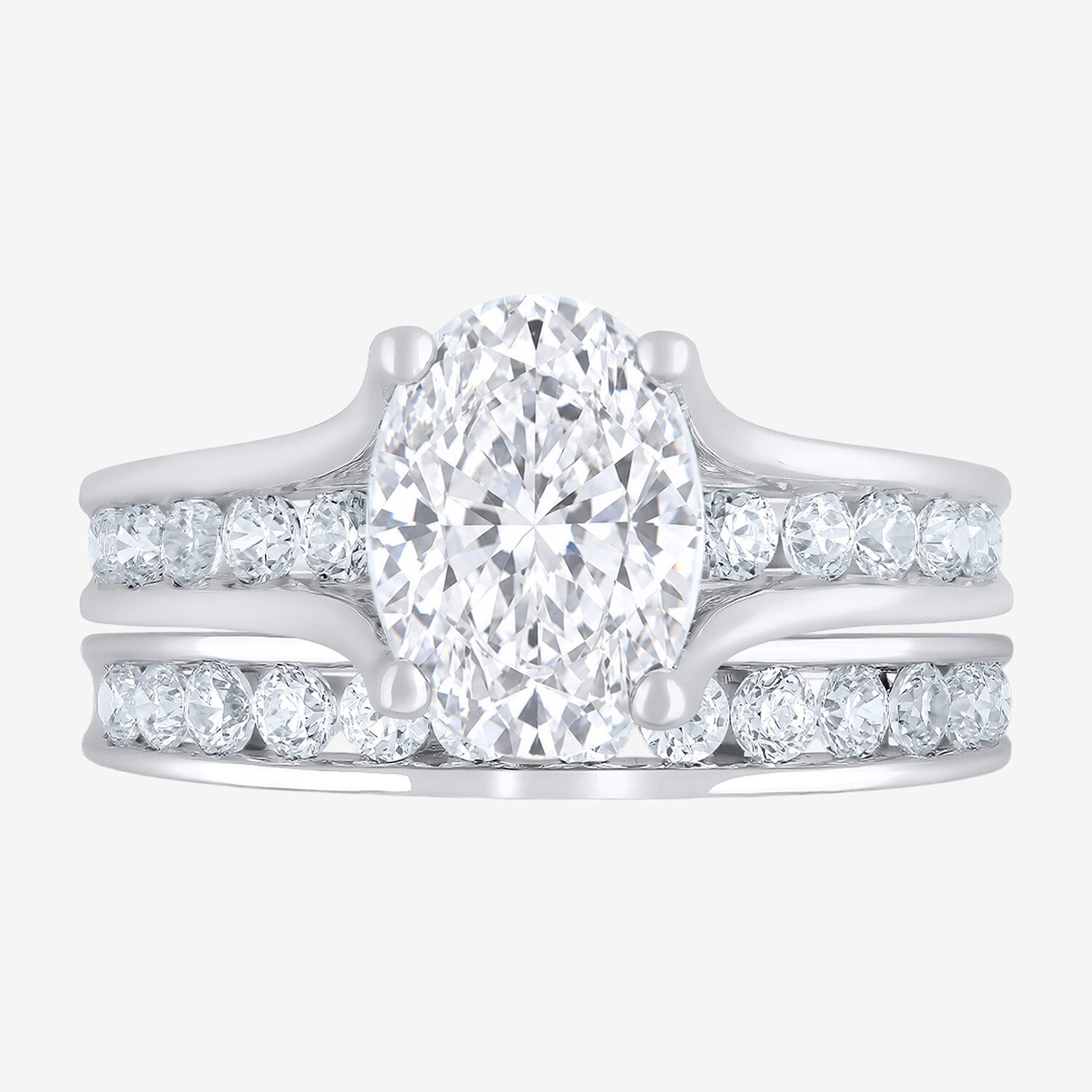 F / Vs2) Womens CT. T.W. Lab Grown White Diamond 10K Gold Oval Side Stone Bridal Set