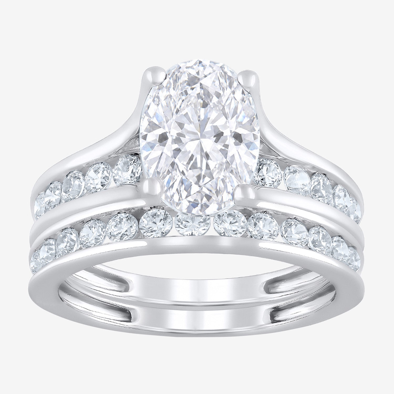 F / Vs2) Womens CT. T.W. Lab Grown White Diamond 10K Gold Oval Side Stone Bridal Set