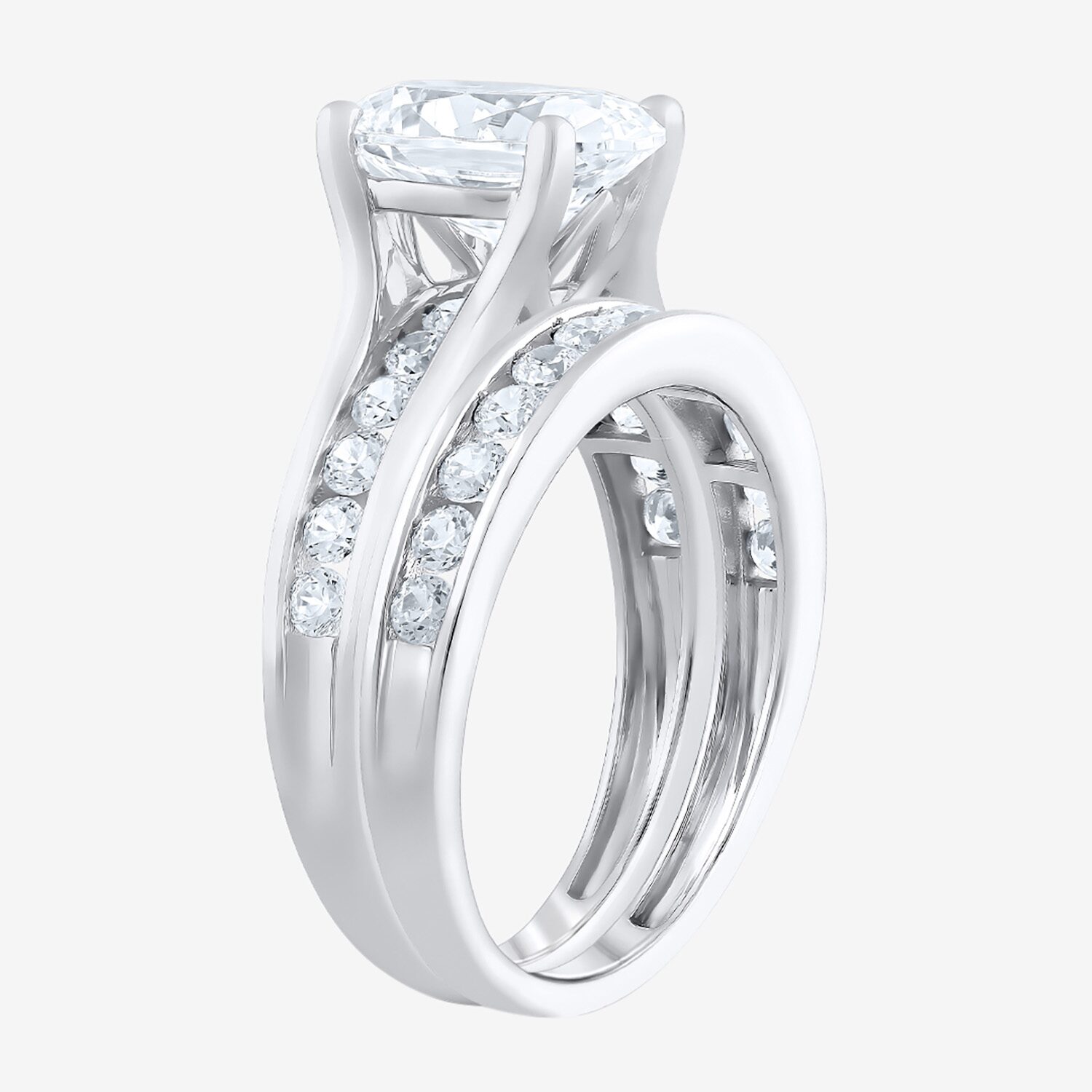 F / Vs2) Womens CT. T.W. Lab Grown White Diamond 10K Gold Oval Side Stone Bridal Set