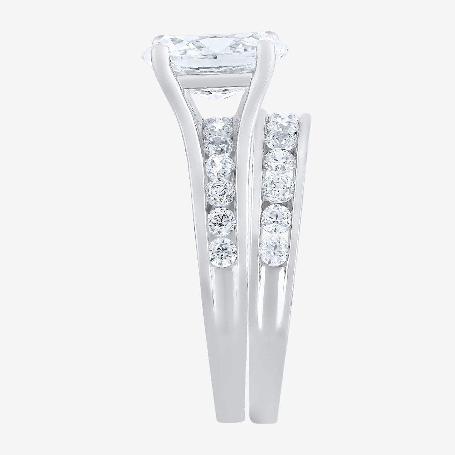 F / Vs2) Womens CT. T.W. Lab Grown White Diamond 10K Gold Oval Side Stone Bridal Set