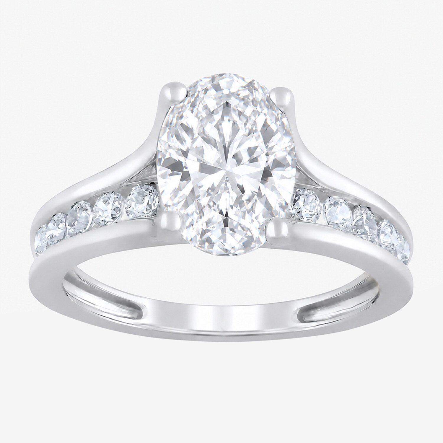 F / Vs2) Womens CT. T.W. Lab Grown White Diamond 10K Gold Oval Side Stone Bridal Set