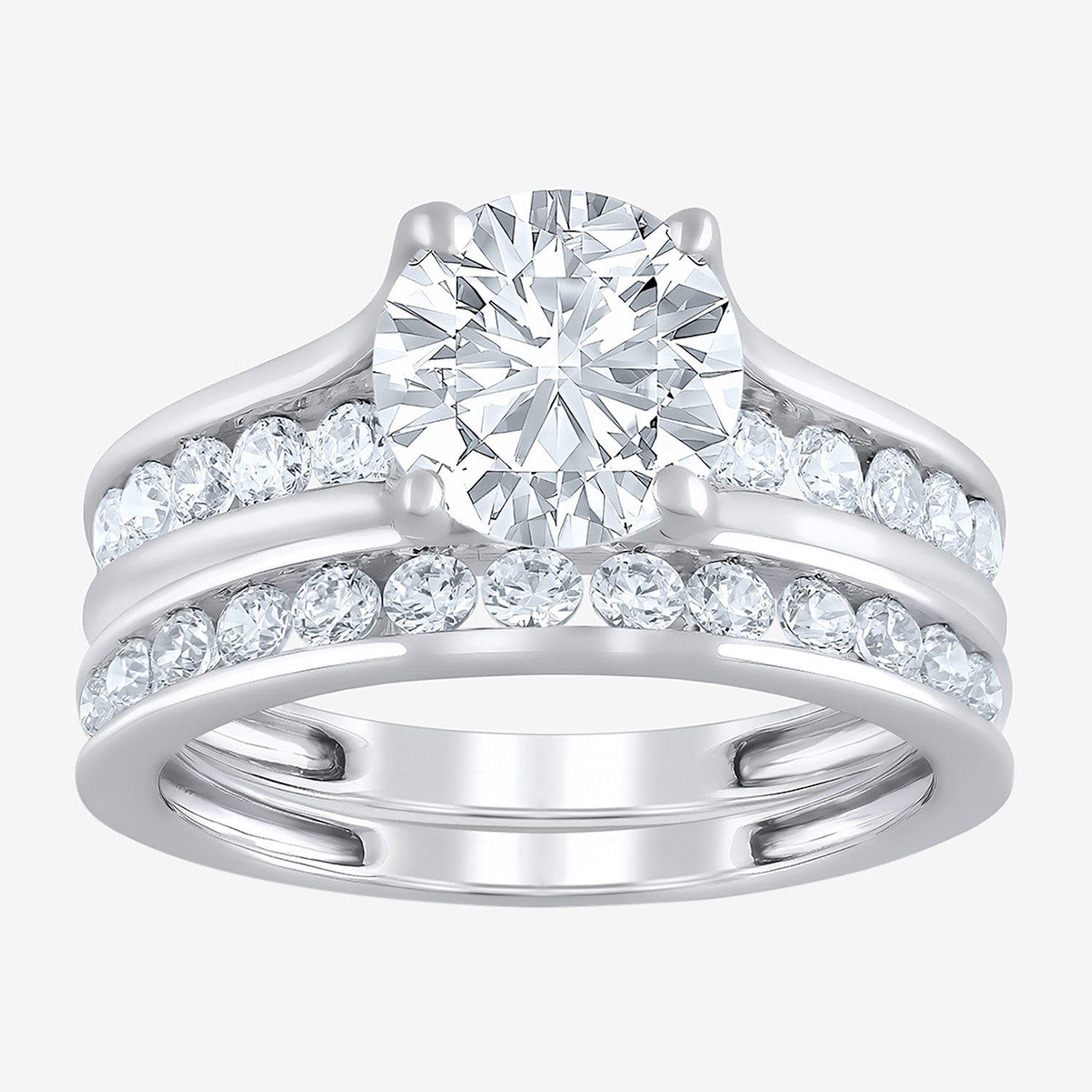 (F / Vs2) Womens 3 CT. T.W. Lab Grown White Diamond 10K Gold Round Side Stone Bridal Set