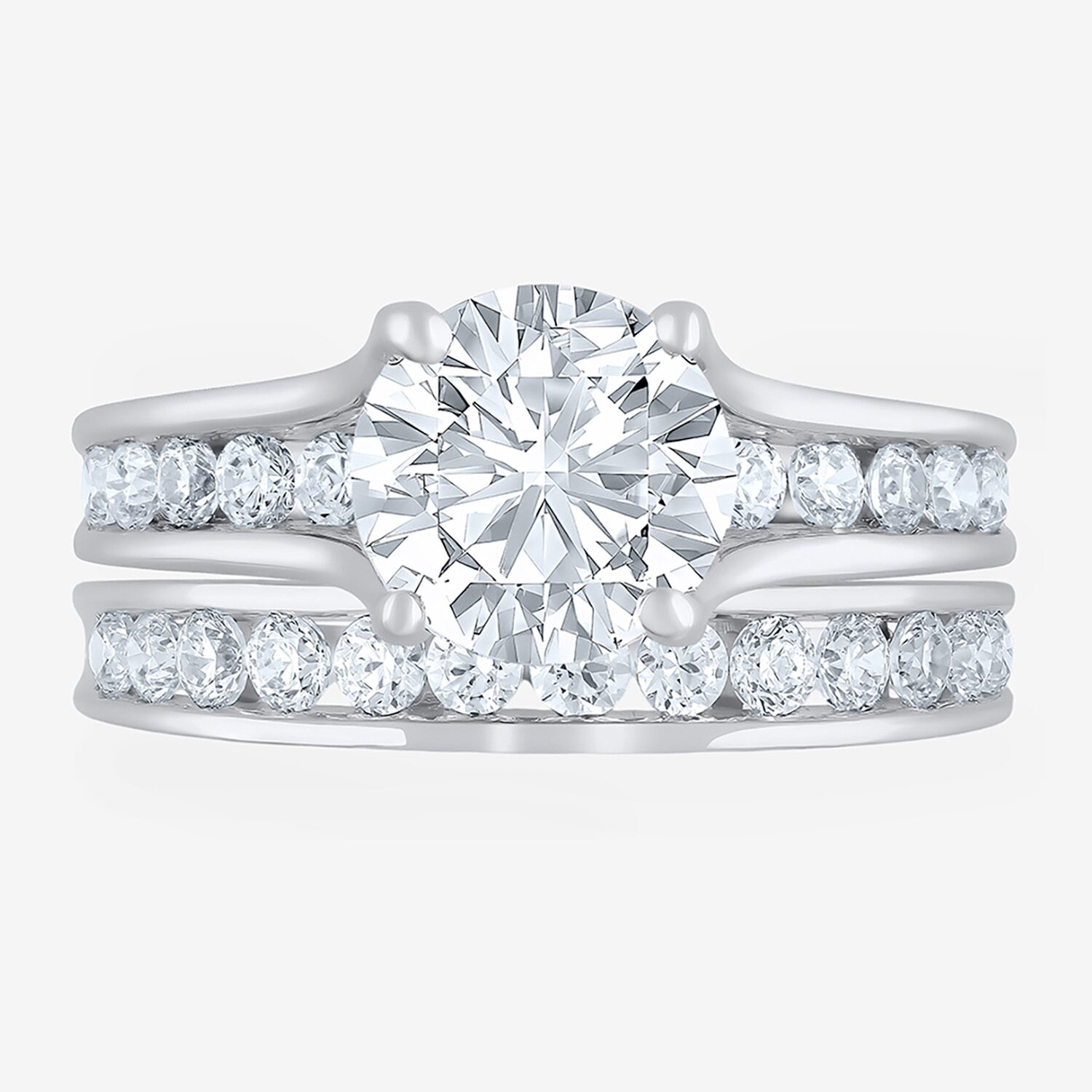 (F / Vs2) Womens 3 CT. T.W. Lab Grown White Diamond 10K Gold Round Side Stone Bridal Set