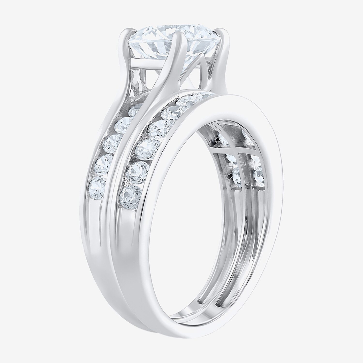 (F / Vs2) Womens 3 CT. T.W. Lab Grown White Diamond 10K Gold Round Side Stone Bridal Set