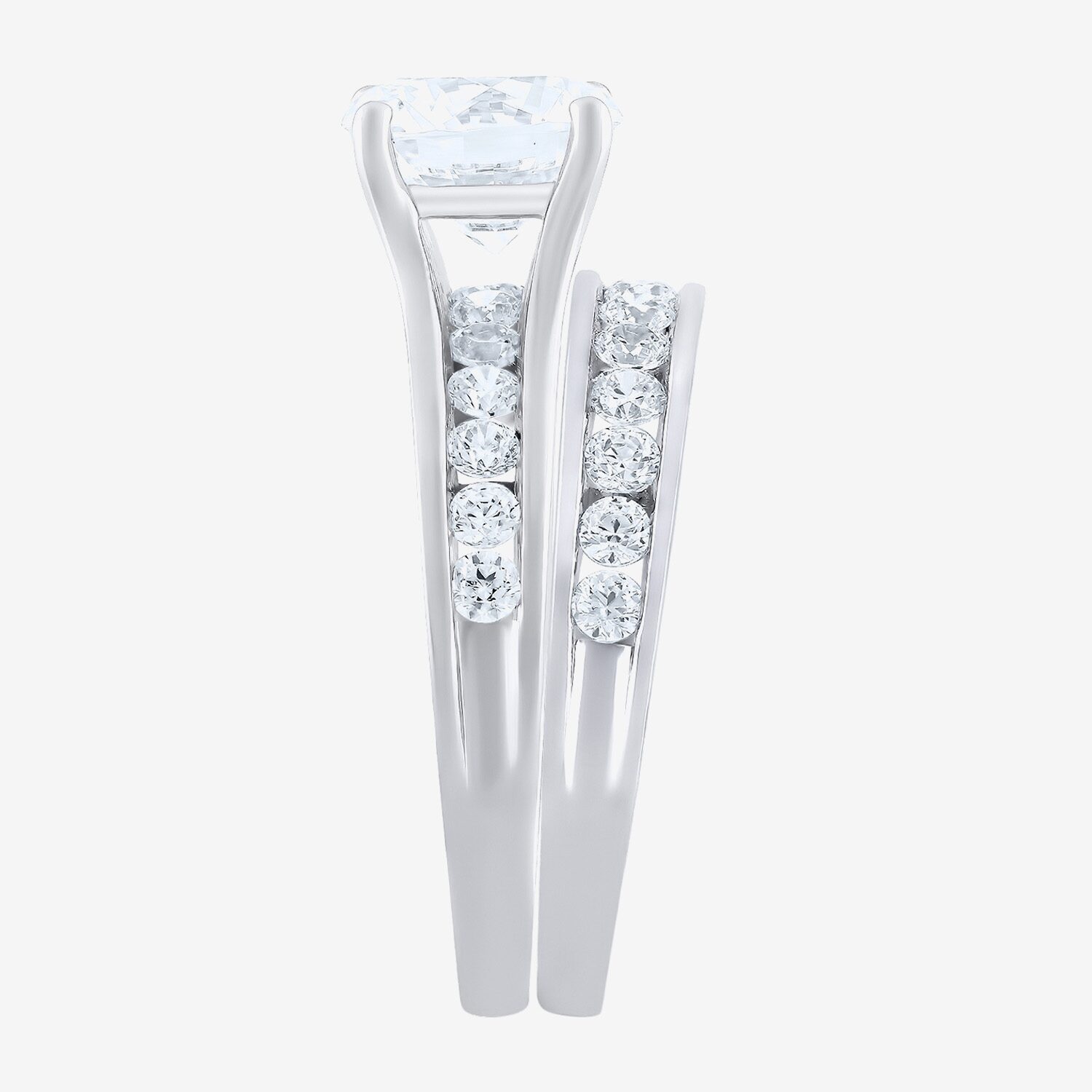 (F / Vs2) Womens 3 CT. T.W. Lab Grown White Diamond 10K Gold Round Side Stone Bridal Set