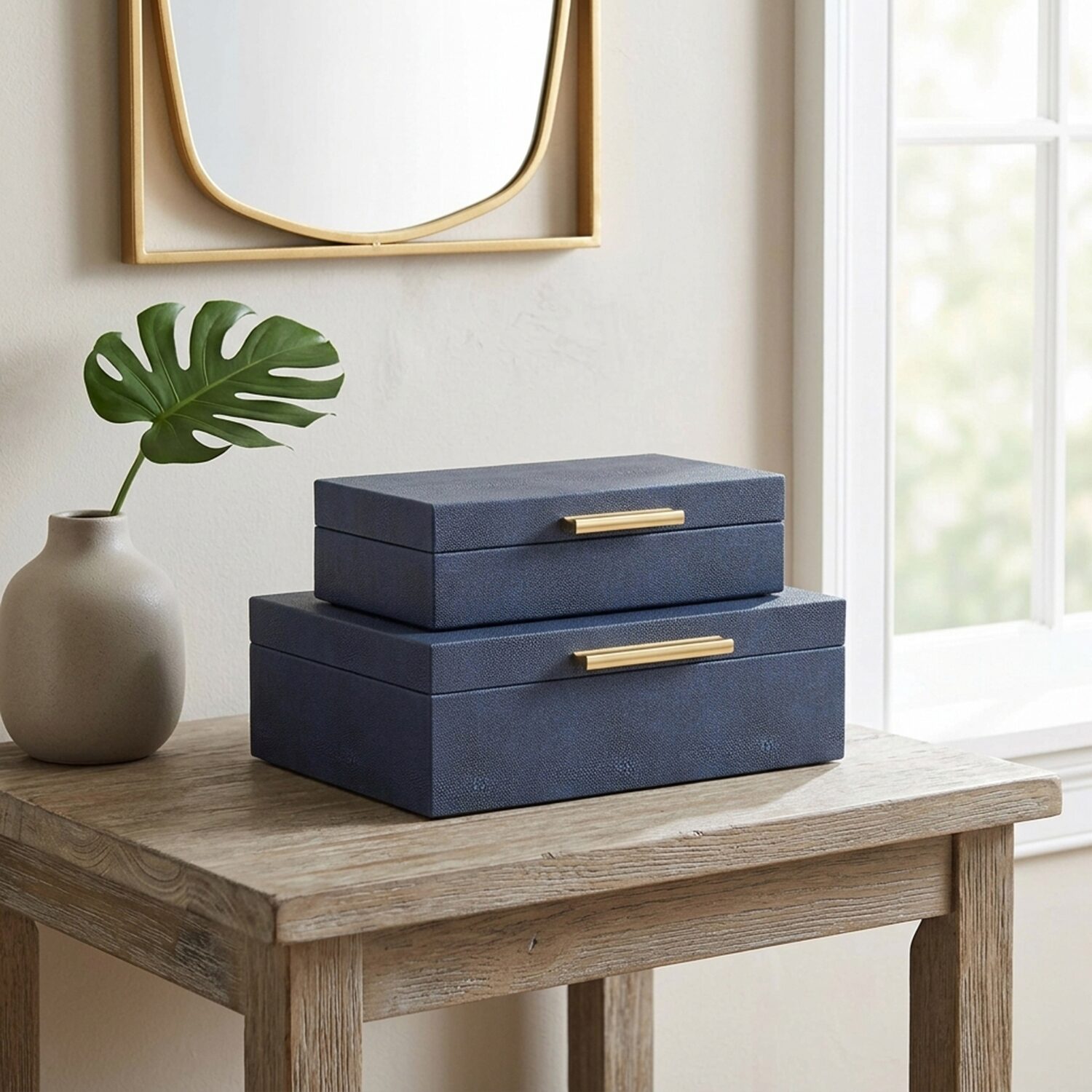 Cheungs Navy Blue Faux Shagreen Rectangular 2-pc. Decorative Box