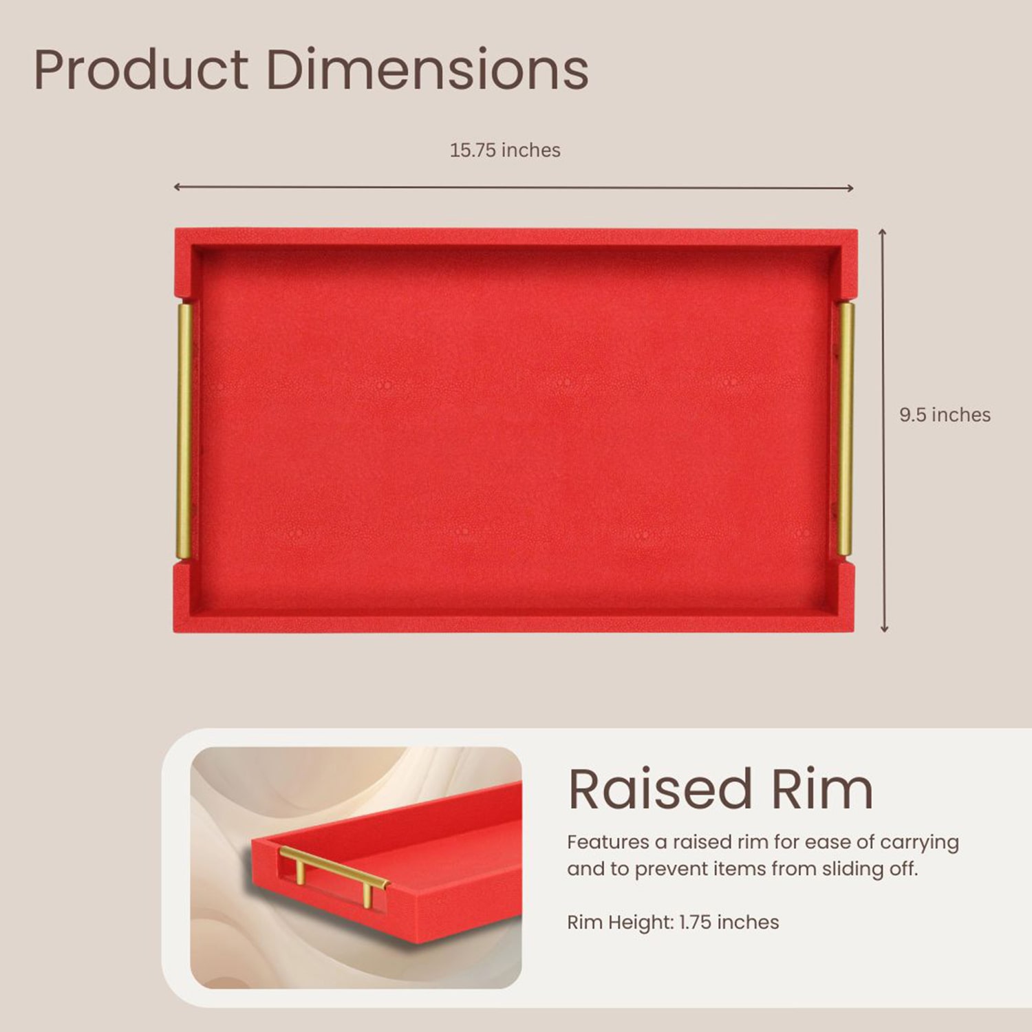 Cheungs Red Faux Shagreen Rectangular Decorative Tray