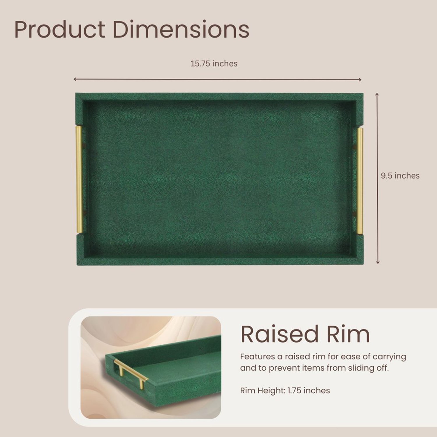 Cheungs Green Faux Shagreen Rectangular Decorative Tray