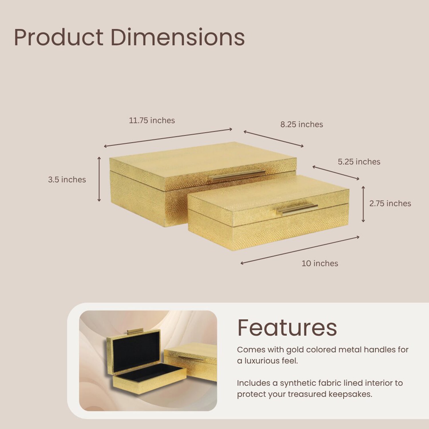 Cheungs Gold Faux Snakeskin Rectangular 2-pc. Decorative Box