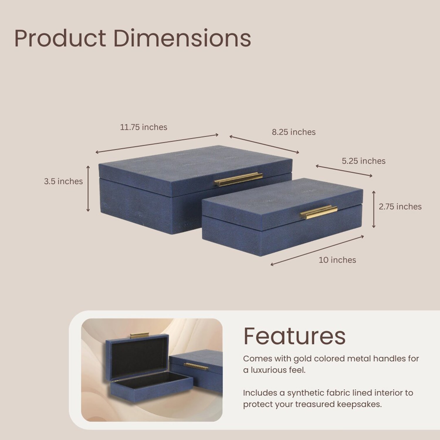 Cheungs Navy Blue Faux Shagreen Rectangular 2-pc. Decorative Box