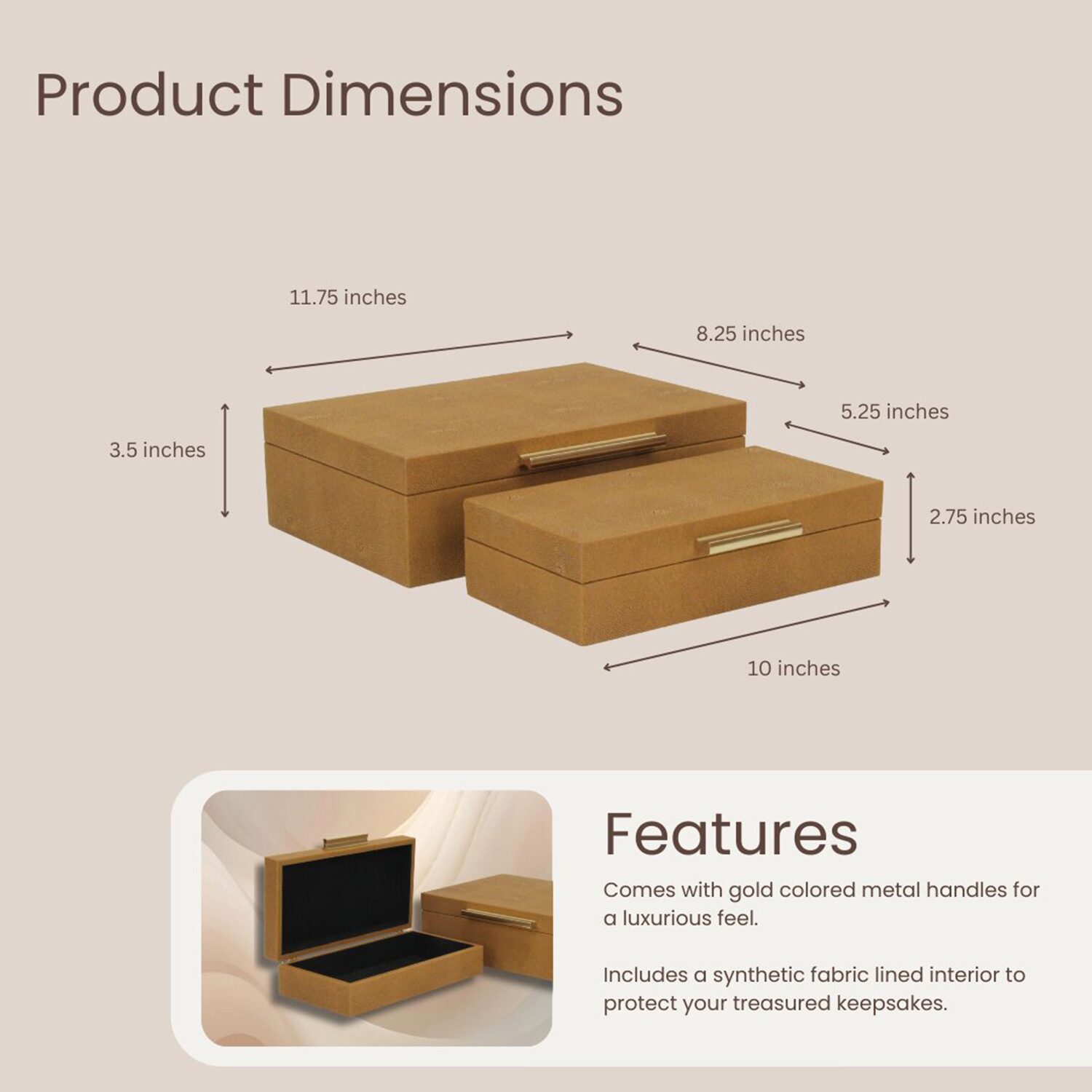Cheungs Camel Brown Faux Shagreen Rectangular 2-pc. Decorative Box